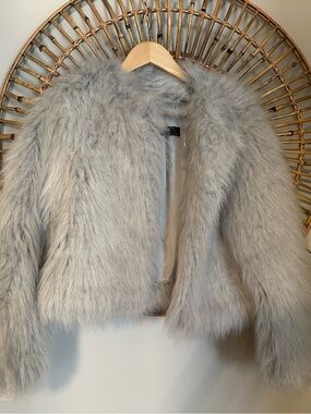 Zara Light Gray Faux Fur Jacket